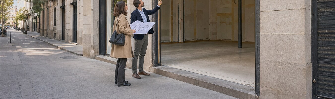 Arquitectos estudiando la viabilidad de un cambio de uso en un local de Madrid