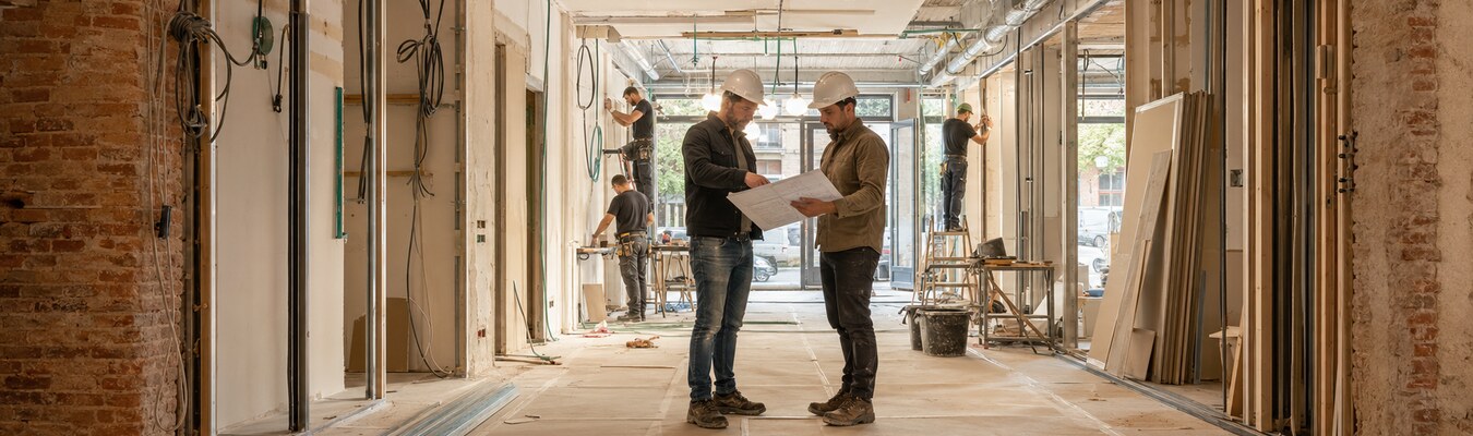 Reforma interior de un local durante un proyecto de cambio de uso en Madrid