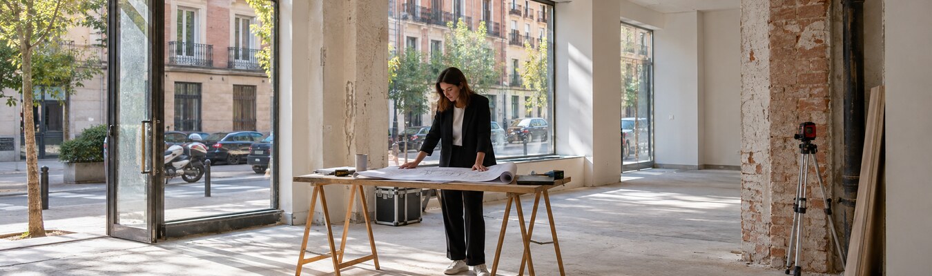 Arquitecta preparando la licencia de cambio de uso de un local en Madrid
